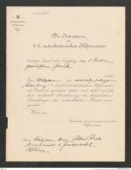 k.k. naturhistorisches Hofmuseum, Intendanzakten 1885-1896 (Hauer), Aktenzahl Z.417/1889, Seite 1